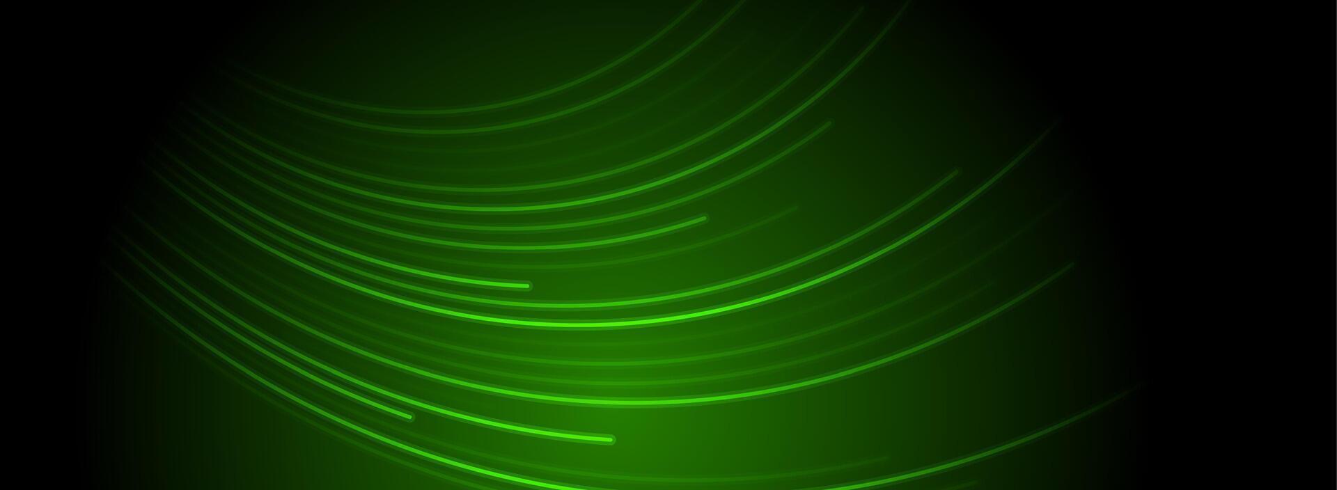 Glow neon green curved lines abstract tech background vector