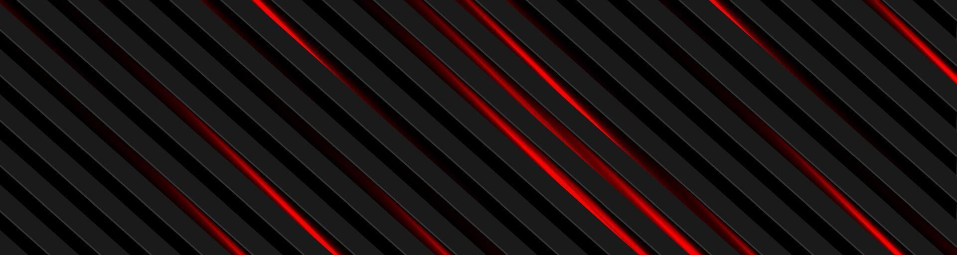 Abstract black striped background with red neon glowing lights vector