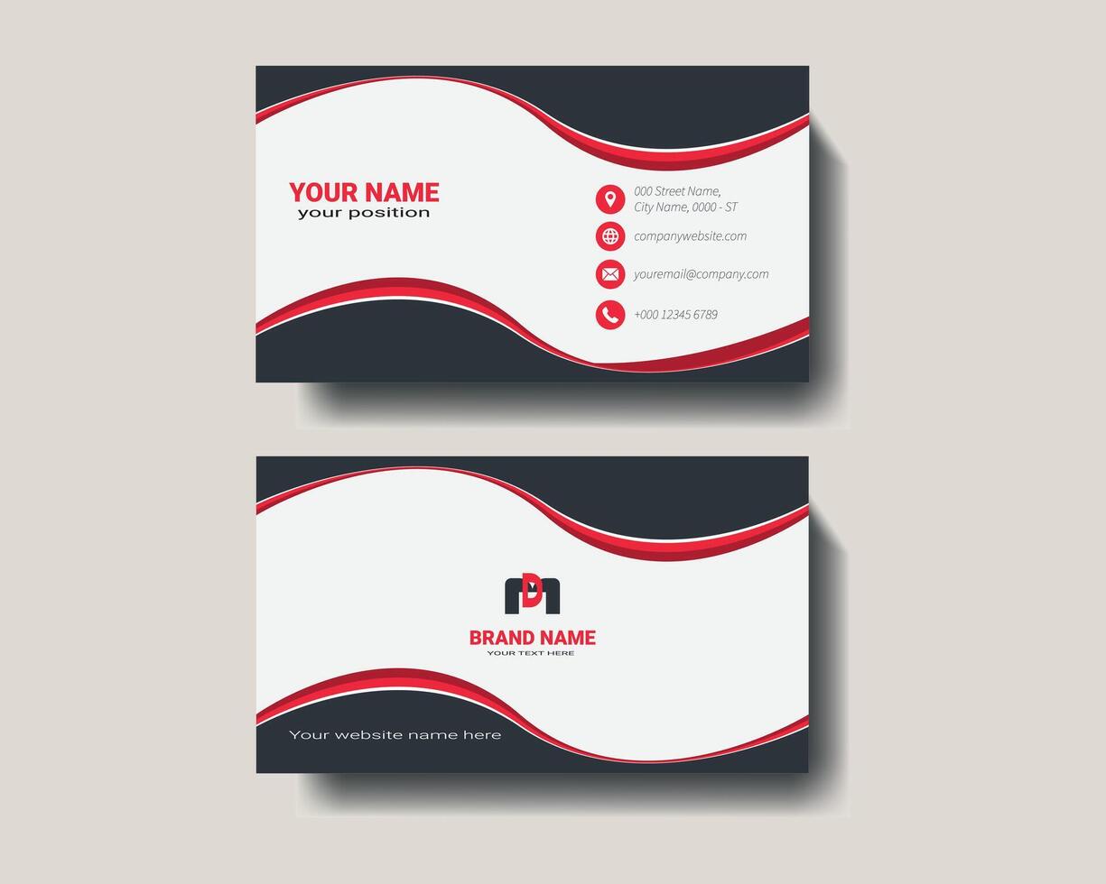 Stylish Business Card Design with Red and Black Waves pro vector