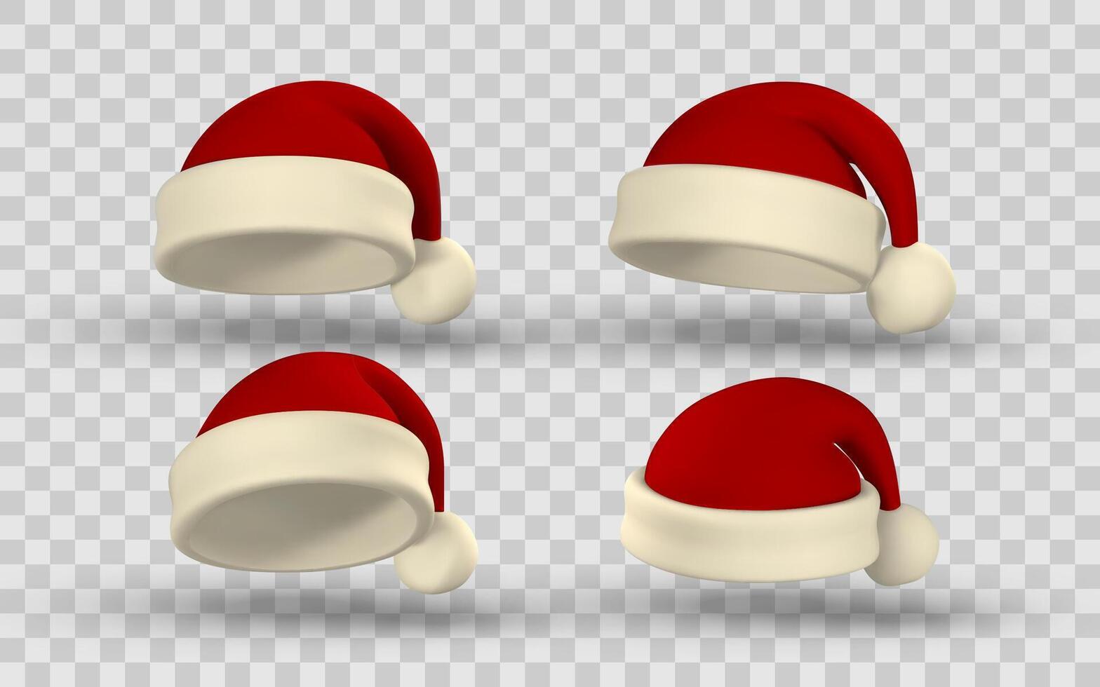 Santa Hat 3D Icons in Multiple Angles. Perfect for Holiday Design, Christmas Decorations, and Festive Graphics. Illustration vector