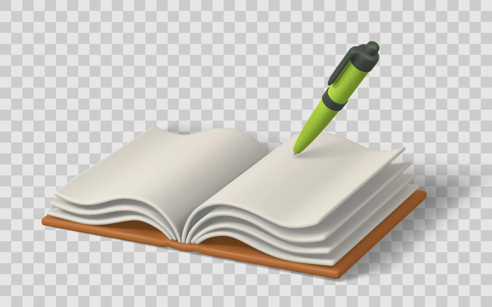 Open Notebook with Green Pen 3D Realistic Style Perfect for Writing, Studying, or Education Concepts. Illustration vector