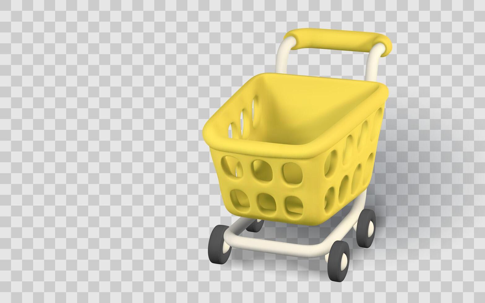 Shopping Cart Icon in Yellow Plastic Style. Minimal 3D Render for Online Store, E-Commerce or Retail App UI Design. Illustration vector