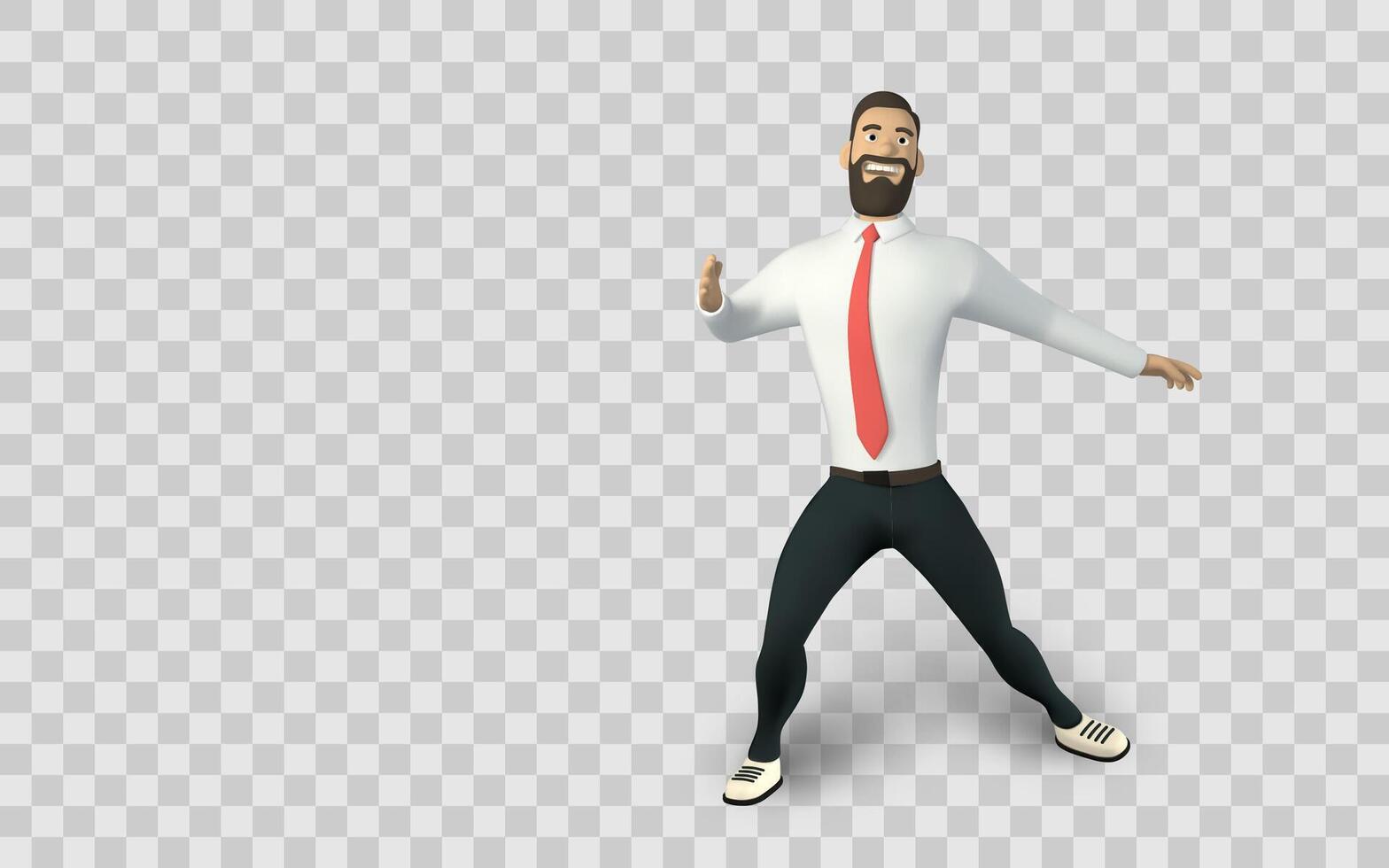 Businessman Cartoon Character in Dynamic Pose Wearing Shirt and Red Tie, Confident Expression, 3D Render Style. Illustration vector