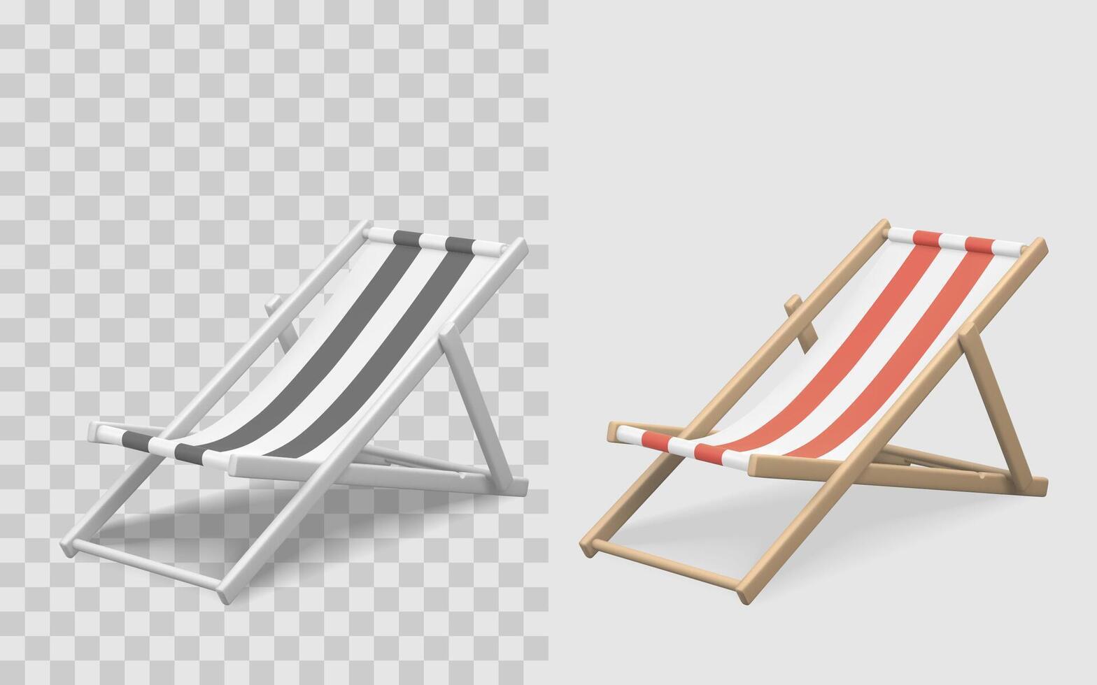 Beach Lounge Chair in Cartoon Style with Red and Black Stripes. Perfect for Summer, Vacation, and Relaxation Themes. Illustration vector
