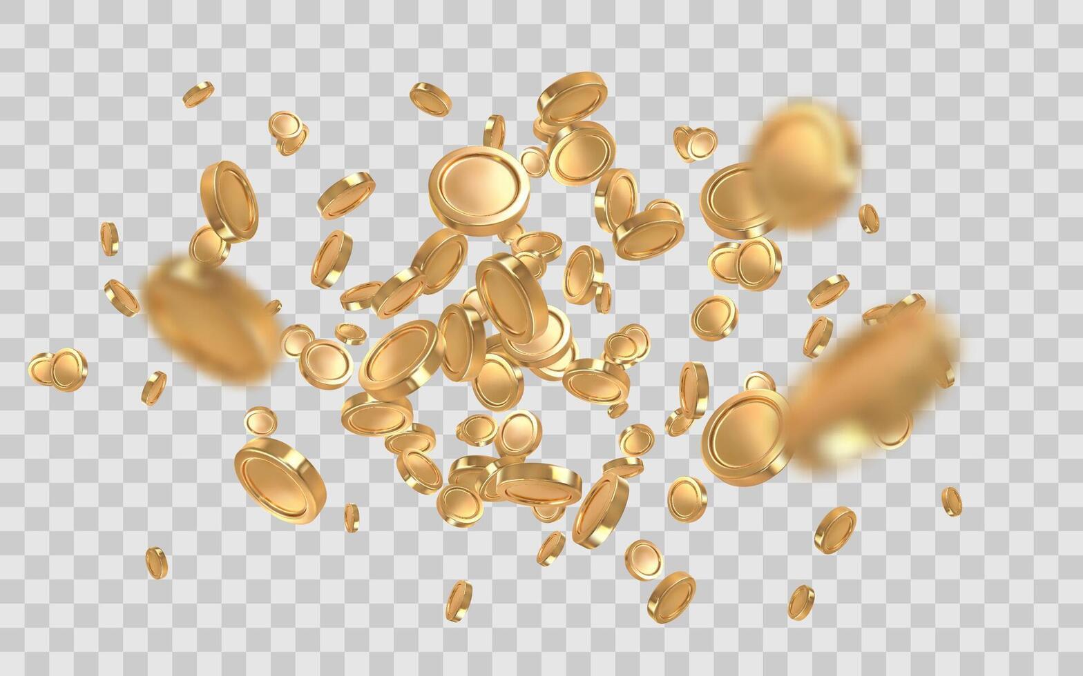 Golden Coins Falling in Mid Air with Realistic 3D Style. Perfect for Wealth, Luck, and Cryptocurrency Concepts. Illustration vector