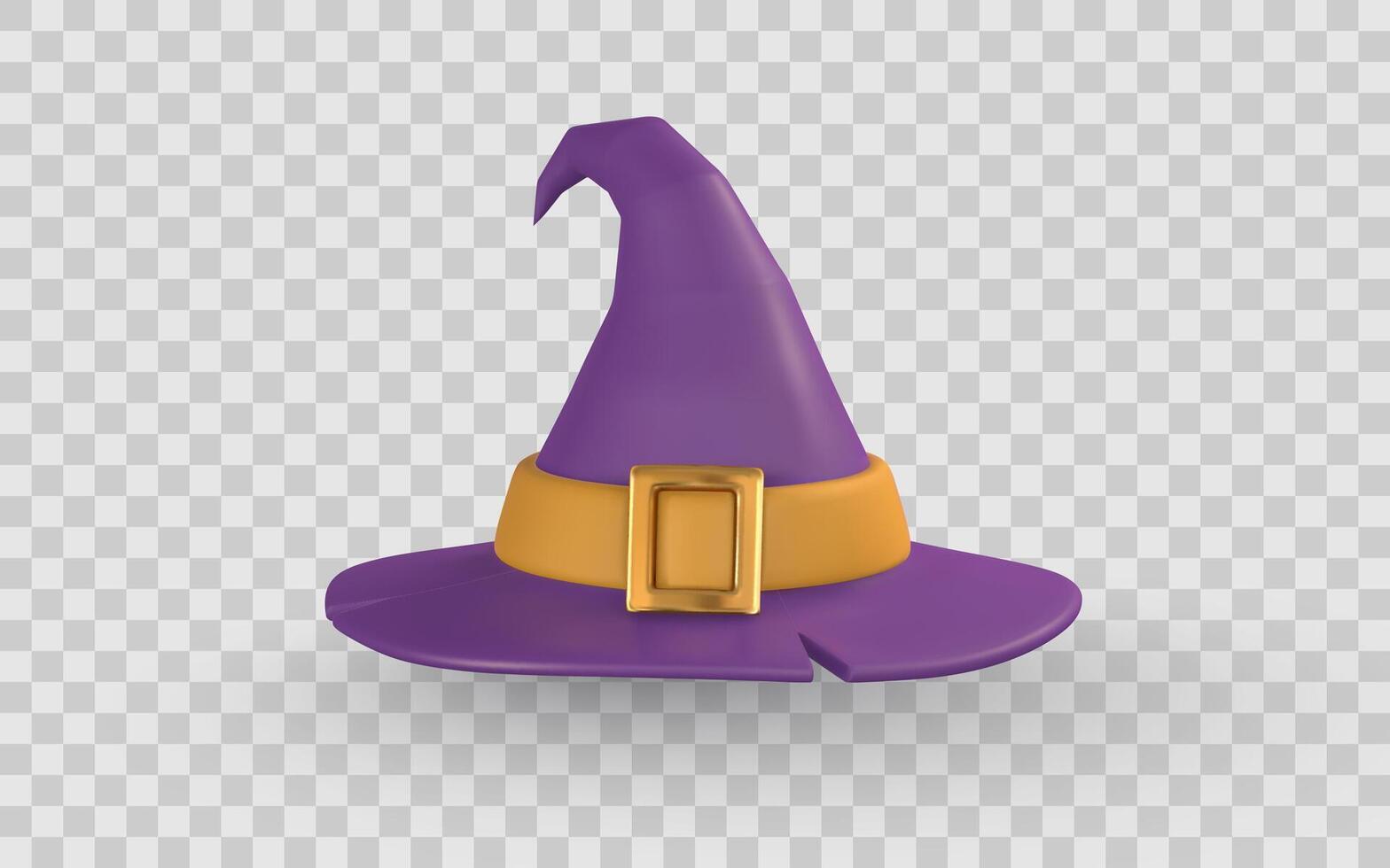 Witch Hat in Cartoon Style with Gold Buckle and Purple Color, Halloween Magic Accessory with Fun Design and 3D Look. Illustration vector