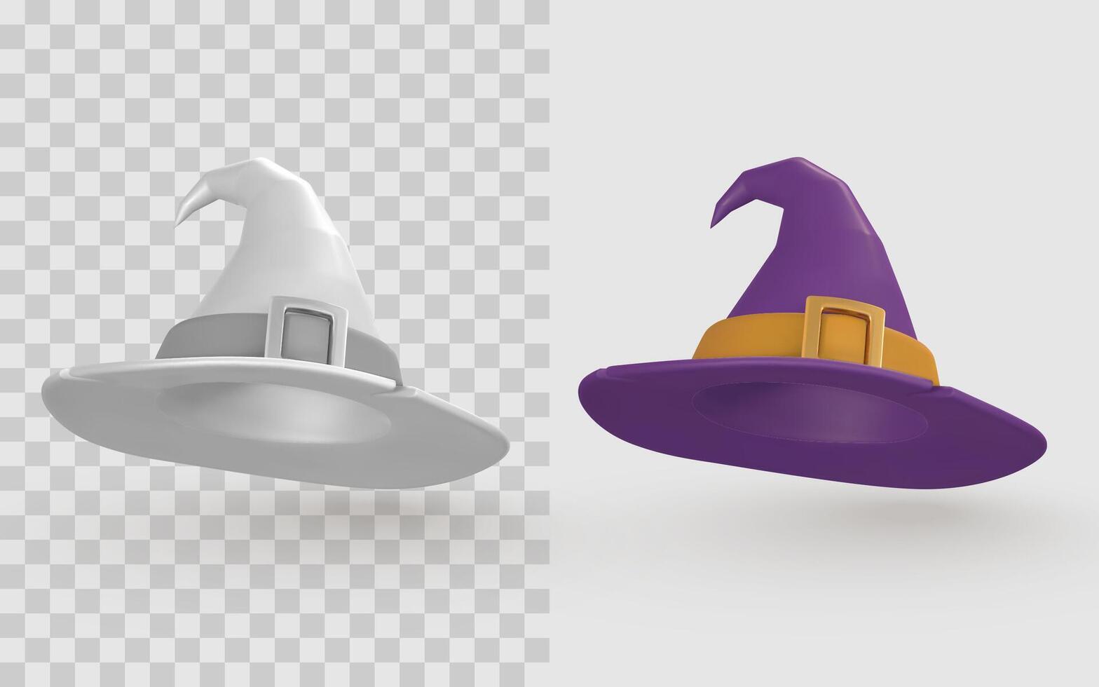 Witch Hat in 3D Cartoon Style Shown in Full Color and Monochrome, Halloween Magic Accessory Ideal for Design Packs and UI Assets. Illustration vector