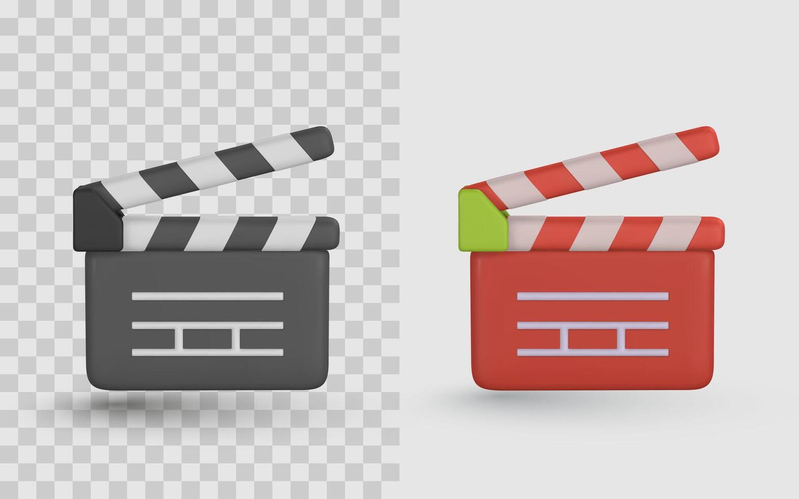 3D Movie Clapperboard Icon in Modern Red and Black Styles, Perfect for Film, Cinema, and Content Creators. Ideal for UI UX and Animation Projects. Illustration vector