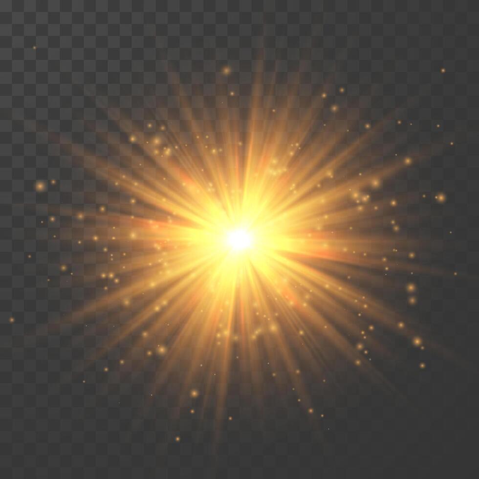 Star burst with sparkles Light effect Gold glitter texture vector