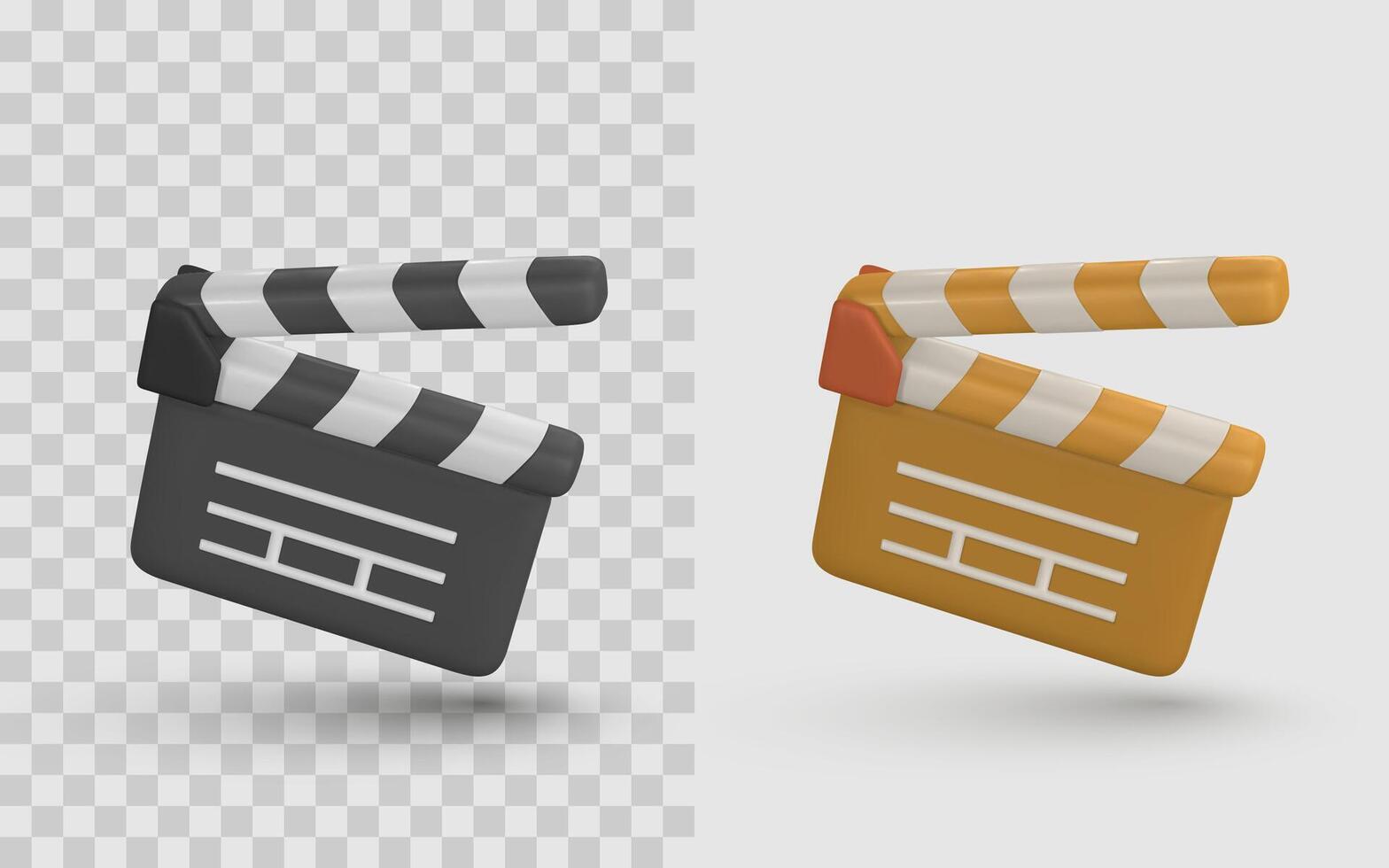 Movie Clapperboard Icon in 3D Style, Film Slate in Black and Orange with Cinematic Design. Perfect for Editing, Filmmaking, and Media Content. Illustration vector