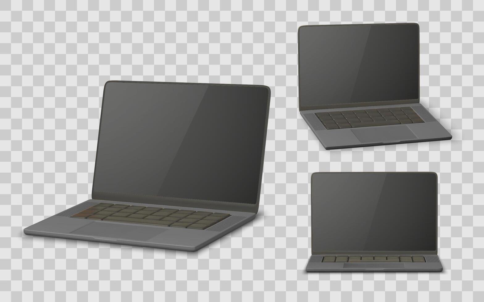 Realistic Laptop Mockup Set With Black Screen and Keyboard, Shown in Multiple Angles. Ideal for Tech Design Projects. Illustration vector