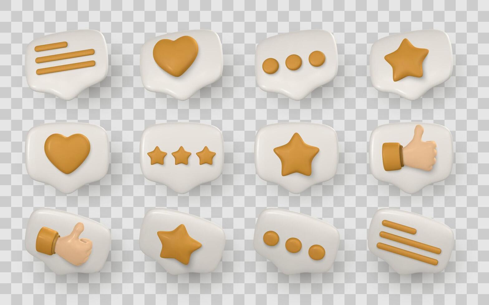 3D Chat Bubble Icons With Like, Star, Heart, and Message Symbols in Glossy Cartoon Style for Social Media UI and App Design. Illustration vector