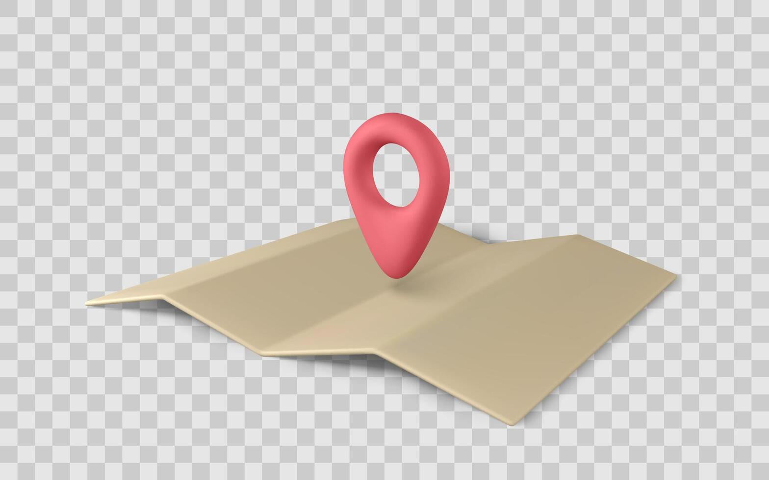 Map Location Pin 3D Icon on Folded Paper Map. Perfect for GPS, Navigation, Travel App, or UI Design Projects. Clean and Simple Style. Illustration vector