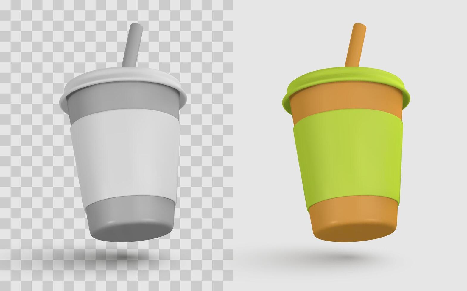 Drink Cup Icon 3D Render with Straw in Gray and Bright Orange-Green Variants . Ideal for Cafe, Beverage, or Fast Food Themes. Illustration vector