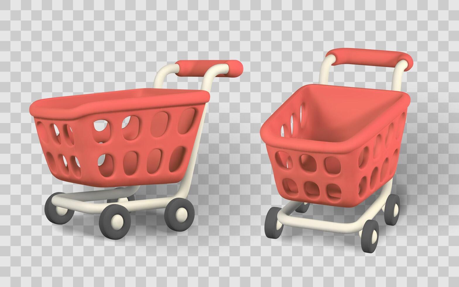 Shopping Cart Icon in Soft 3D Style with Red Plastic Basket and White Frame. Perfect for E Commerce and Retail Design. Illustration vector
