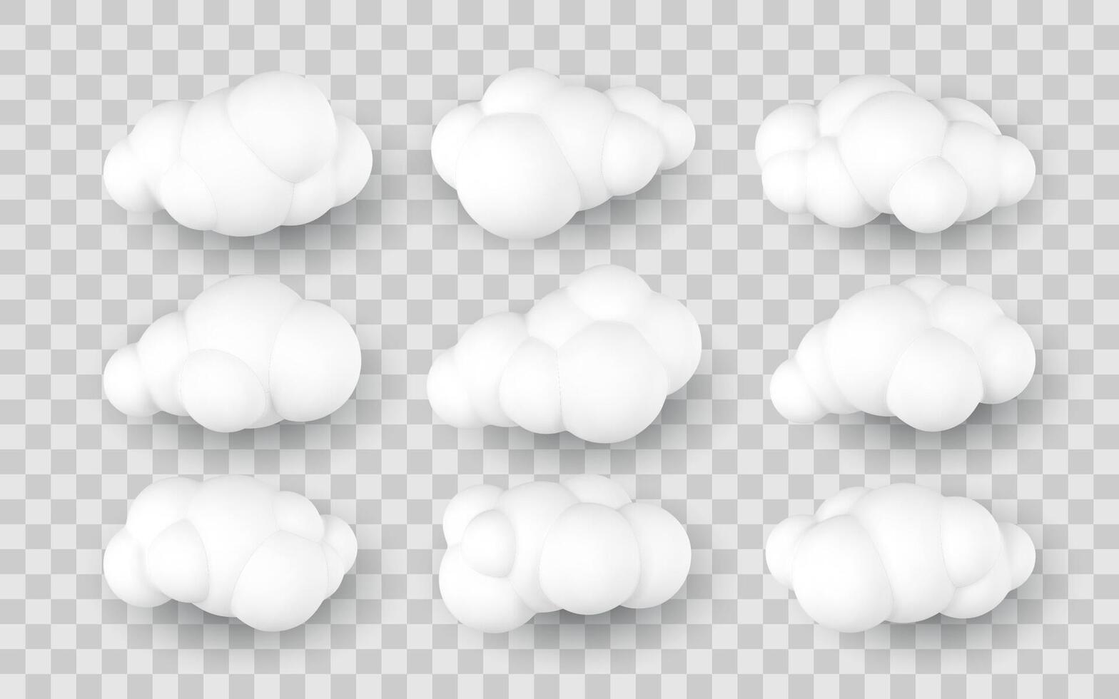 White 3D Cloud Set, Soft Puffy Cartoon Style for Weather, Sky, or Dream Design Elements, Illustration vector