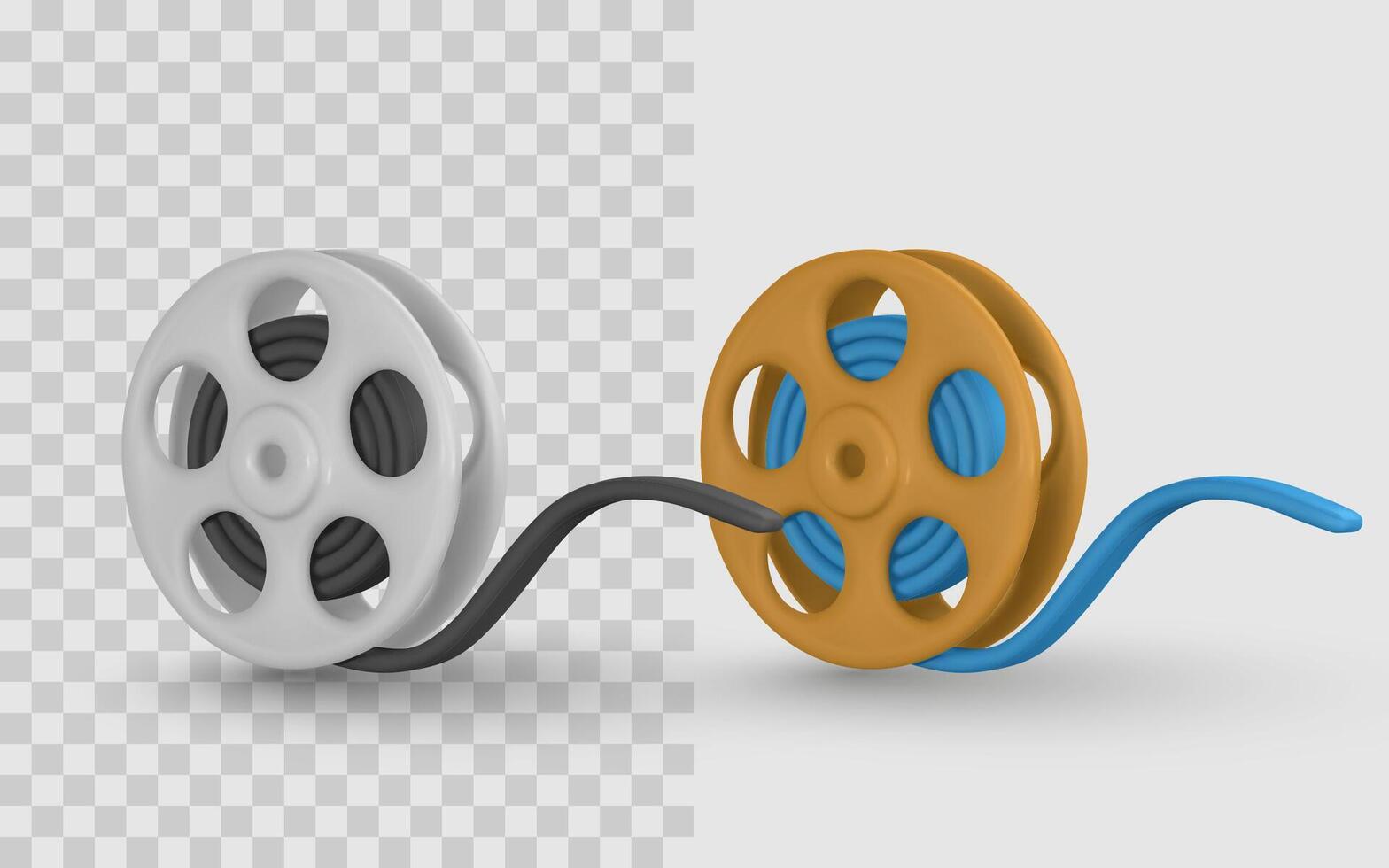 Film Reel Icon with Unwinding Tape in 3D Style, Ideal for , Movie, and Media Concepts. High-Quality Minimal Design. Illustration vector