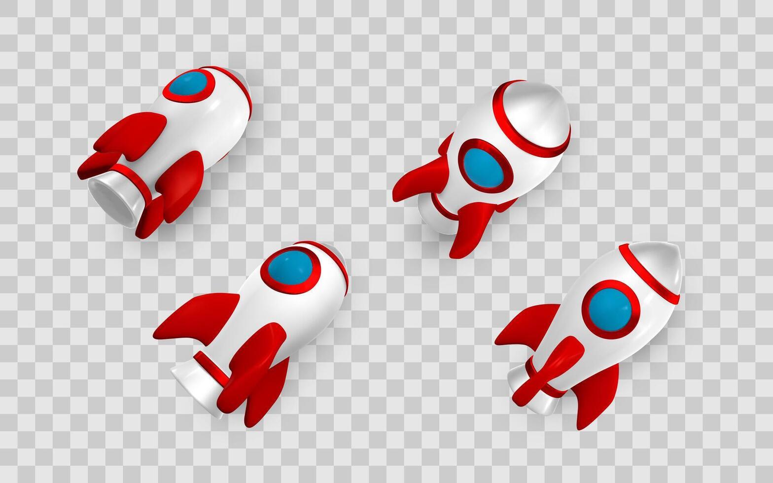 Rocket, Space Ship, Cartoon Rocket, Red and White, 3D Render, Technology, Startup Concept, Cute Toy Design. Illustration vector