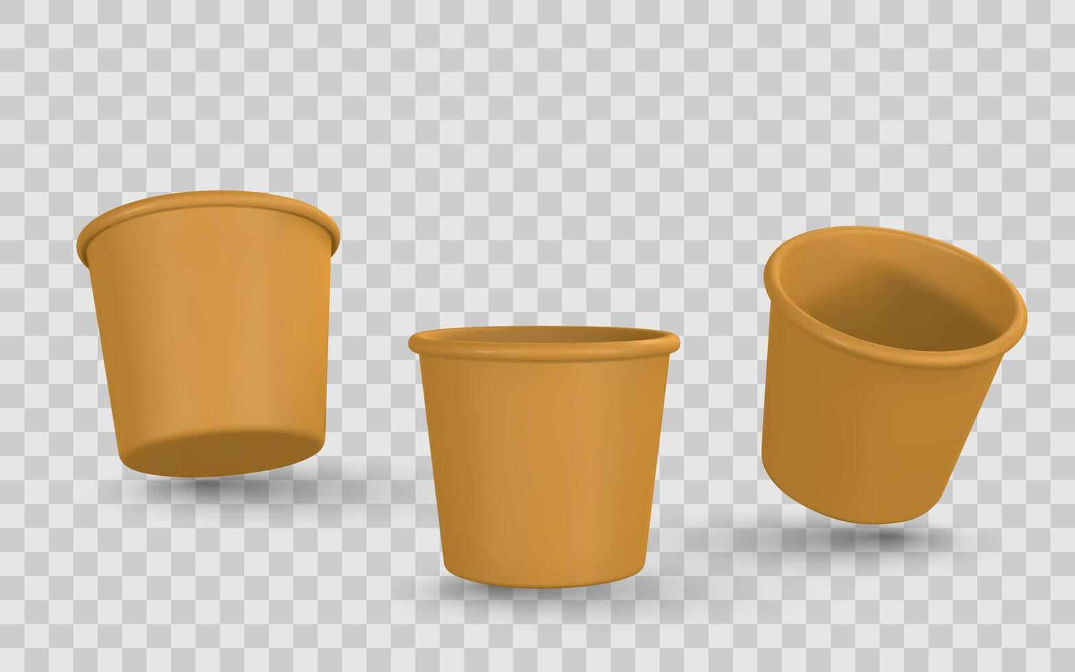 Realistic 3D Empty Plastic Cups in Brown Color. Perfect for Food Packaging and Branding Mockups. Illustration vector