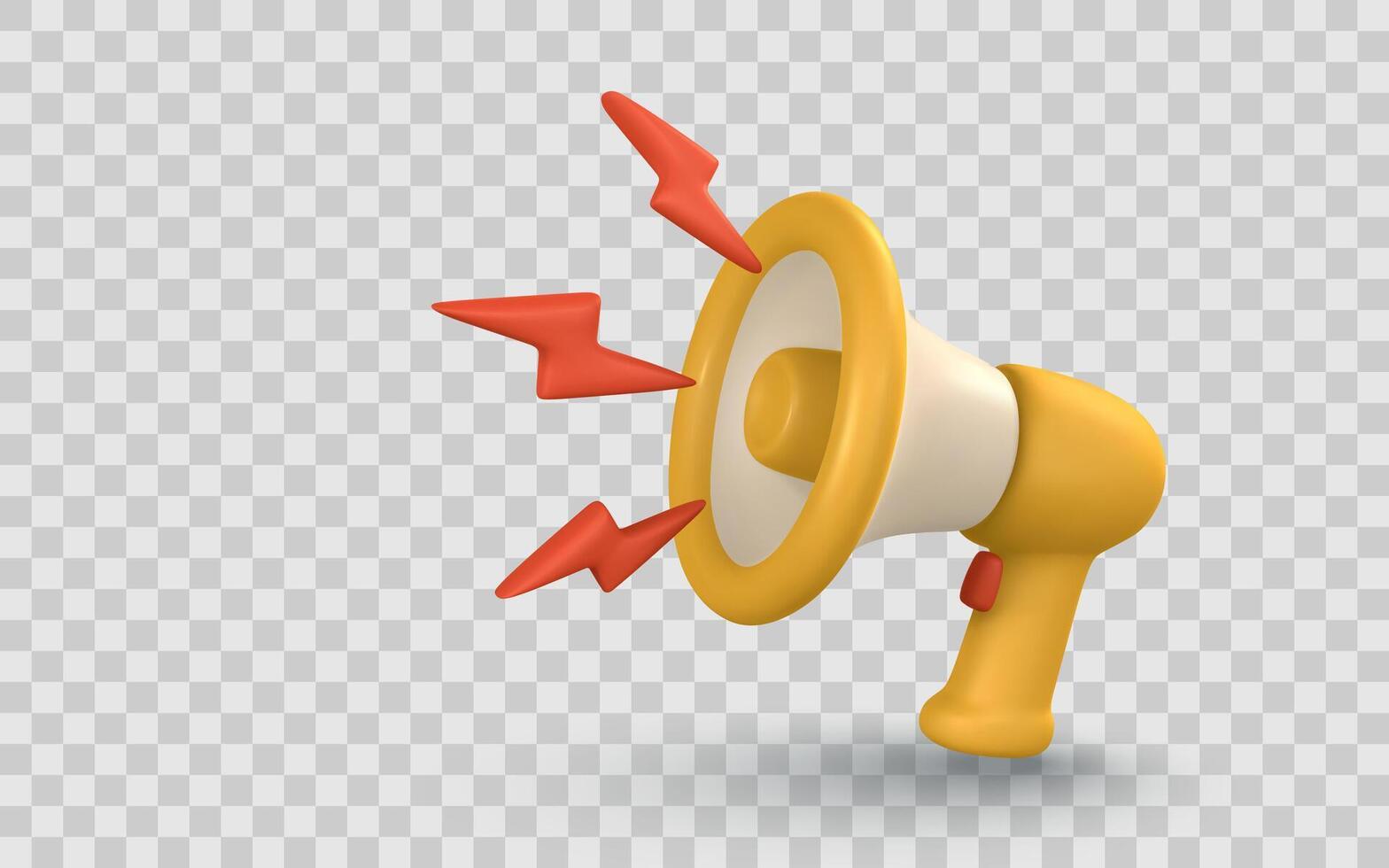Loudspeaker Icon With Sound Waves, 3D Rendered Megaphone in Yellow and Red for Marketing, Announcement, or Alert Concepts. Isolated. Illustration vector