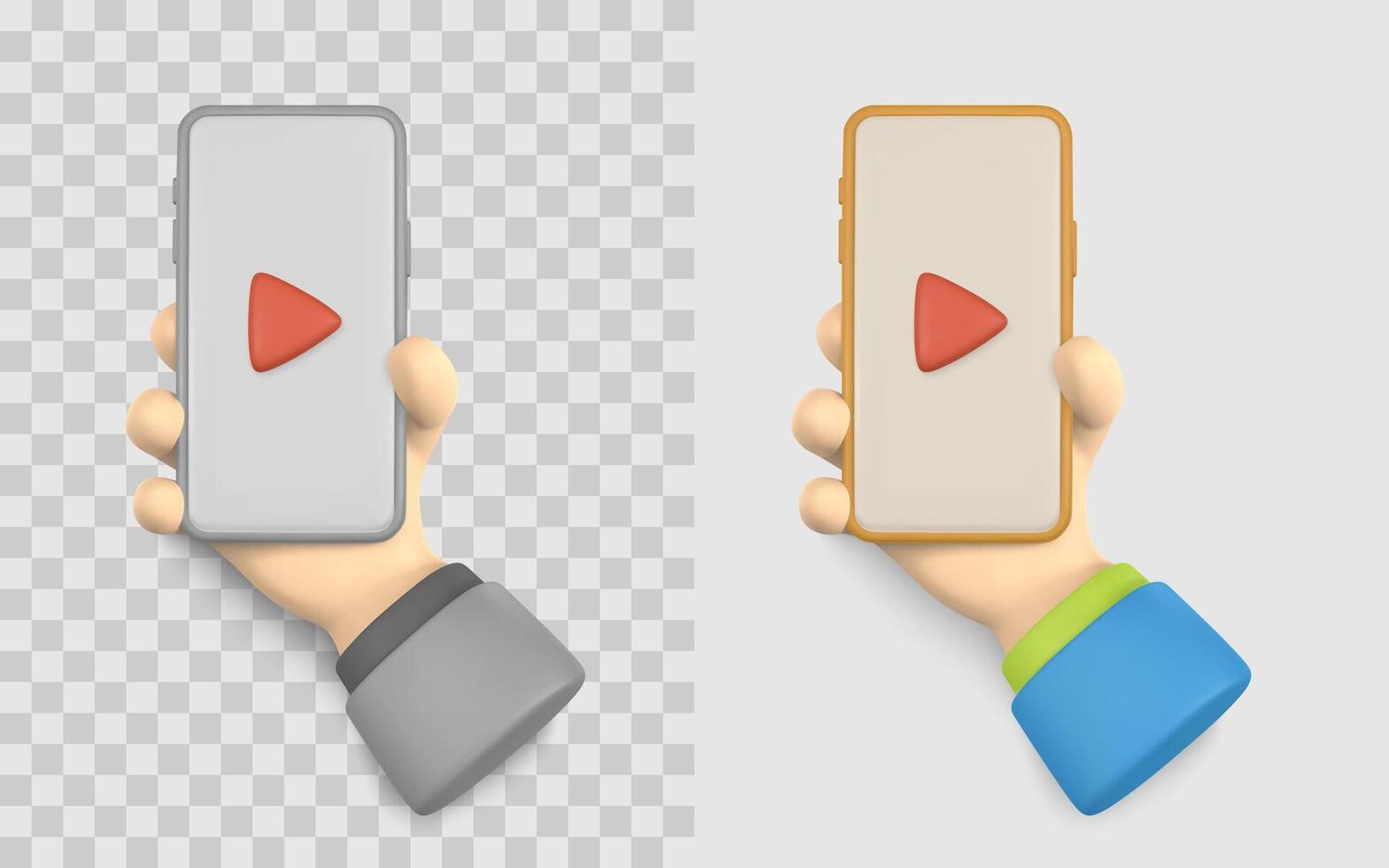 3D Hand Holding Smartphone With Play Button Icon, Perfect For Media, Mobile App, And Streaming Concepts. Cartoon Style Illustration vector