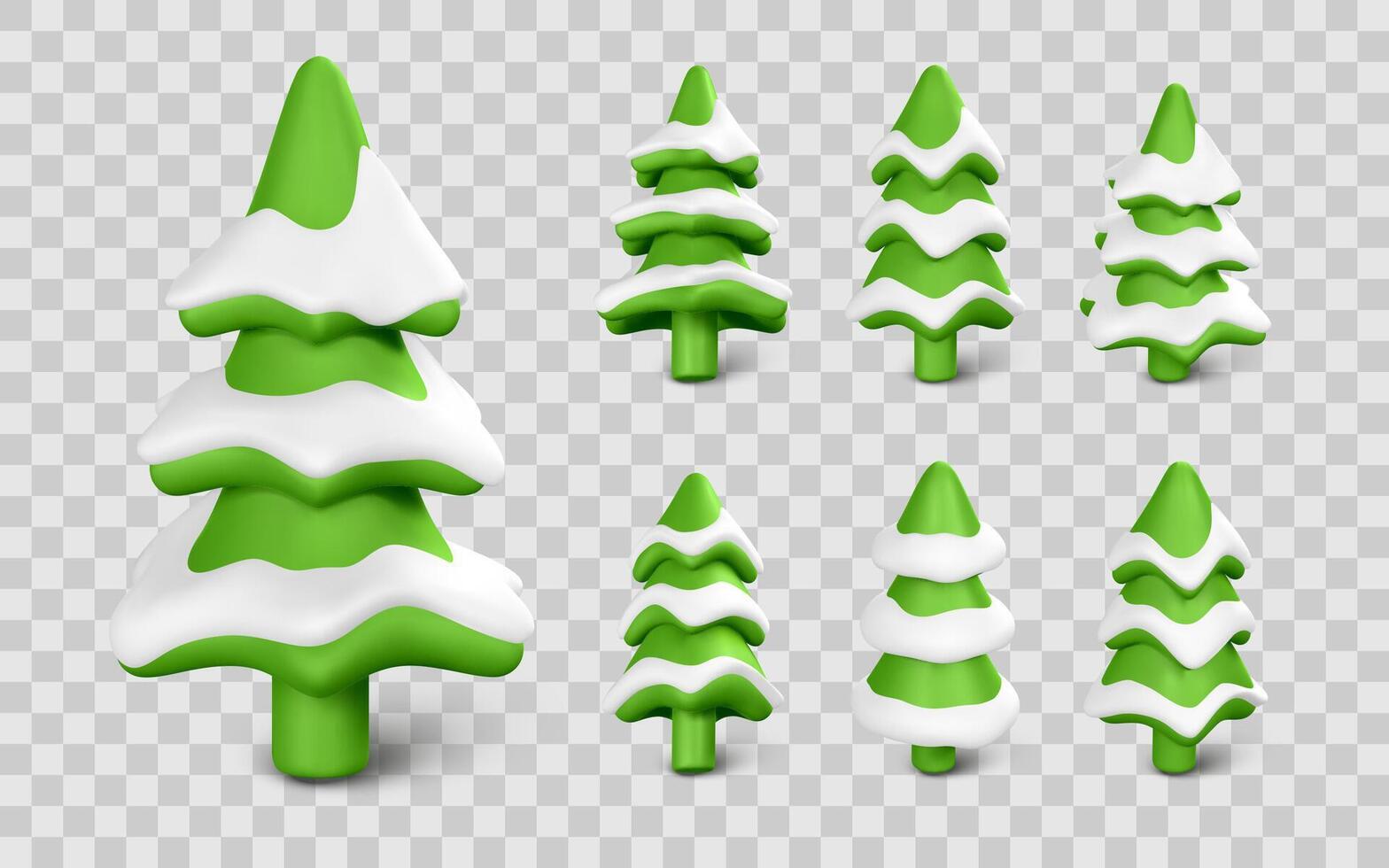 Snowy Christmas Trees in 3D Cartoon Style. Great for Holiday Design, Winter Scenes, and Festive Graphics. Illustration vector