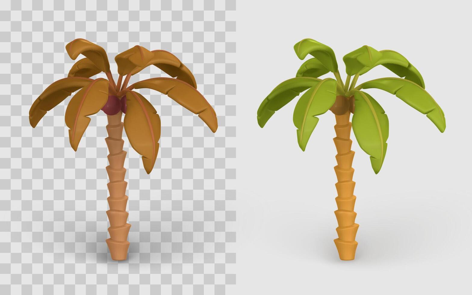 Cartoon Palm Tree 3D Icon With Green And Brown Leaves, Tropical Nature Object For Summer, Game, Or UI Design. Illustration vector