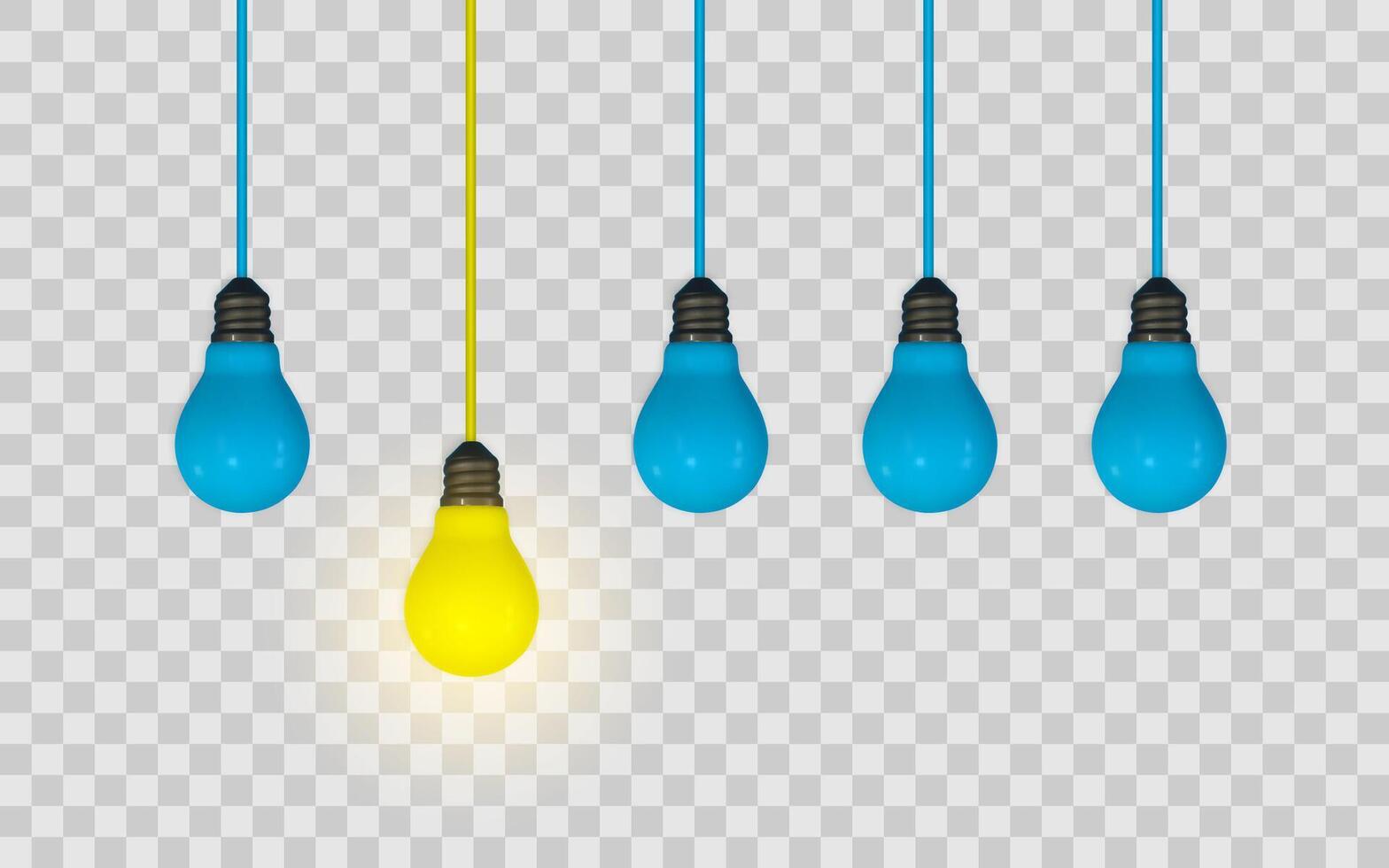 Light Bulb Concept with Glowing Yellow Idea Among Blue Ones. Symbol of Innovation, Creativity, and Leadership. Clean Minimal Design. Illustration vector