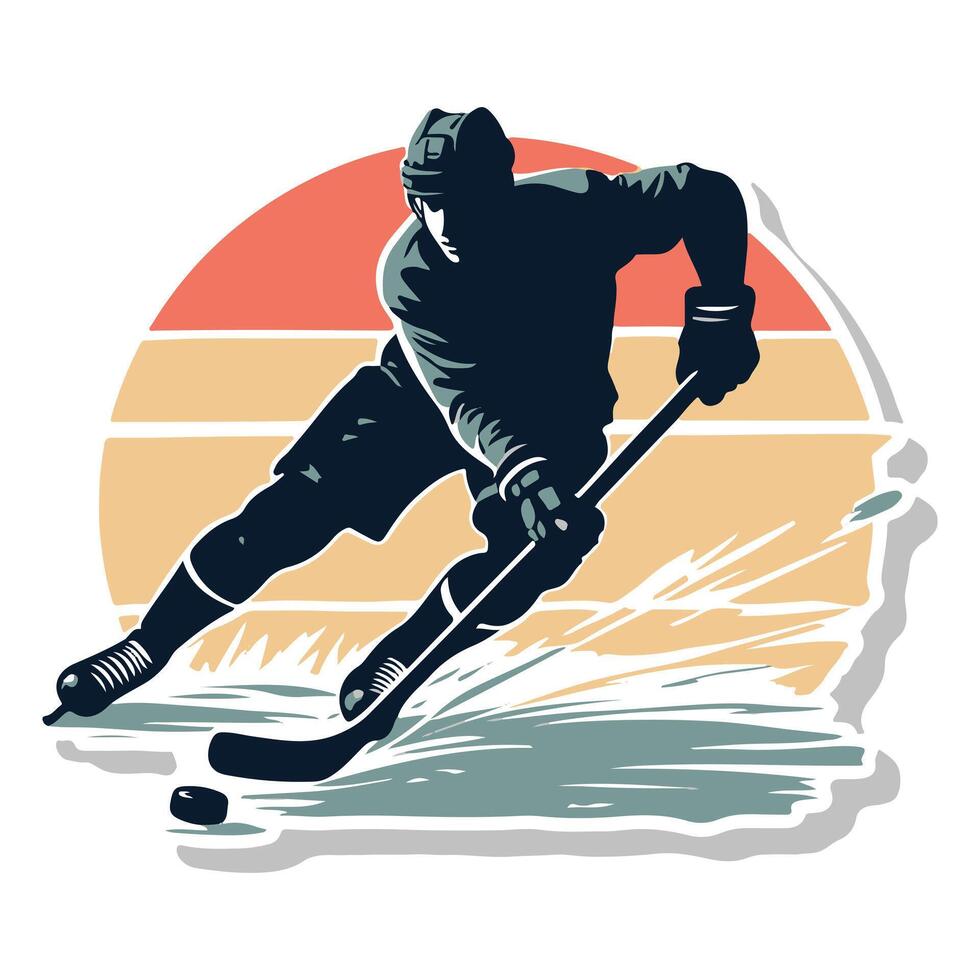 An illustration of a hockey player in silhouette vector