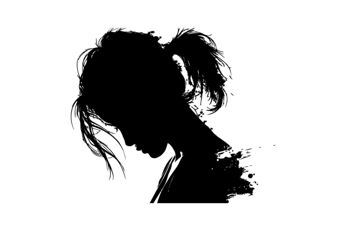Silhouette of a Woman's Profile with Artistic Brush Strokes. vector