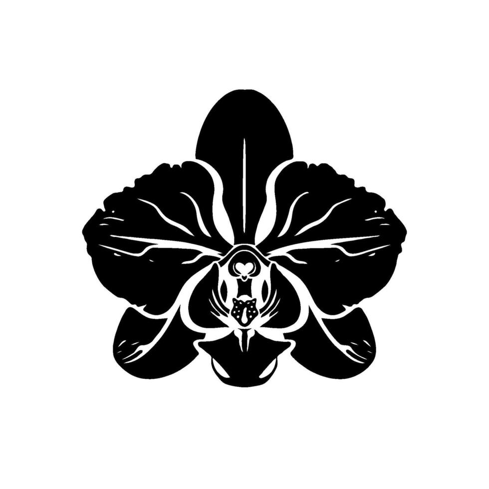 Phalaenopsis orchid flower silhouette with intricate details, simple graphic style, against a white background. Concept of nature and elegance vector