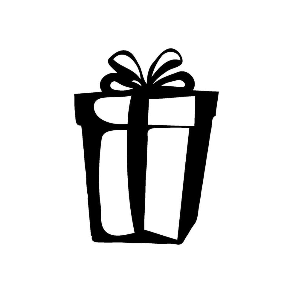 Black and white silhouette of a wrapped gift box with a ribbon on top. illustration. vector