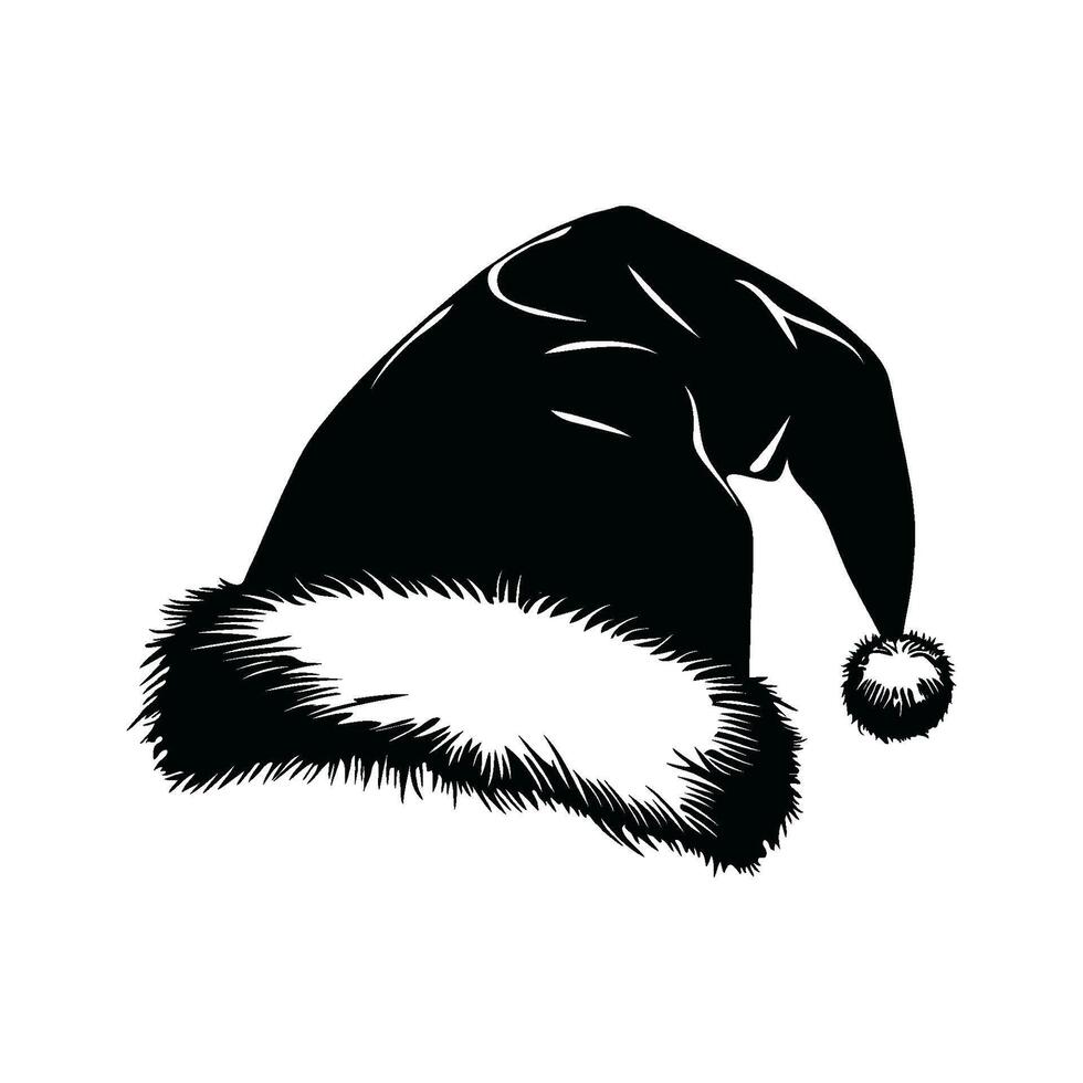 Santa hat with a white trim and pom pom on top. illustration vector
