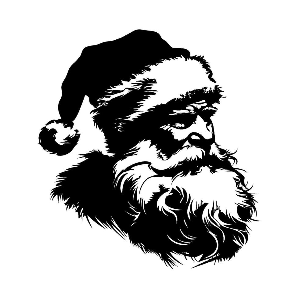 Silhouette portrait Santa Claus with a white hat and beard. illustration vector