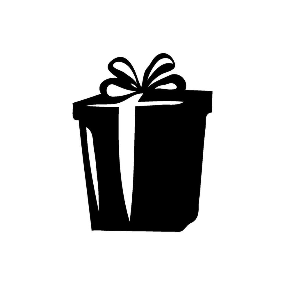 Black and white silhouette of a wrapped gift box with a ribbon on top, isolated on a white background. Symbol of celebration and gift-giving vector