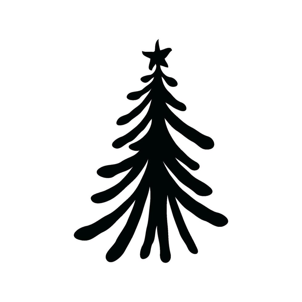 A black silhouette of a Christmas tree with a star on top, in a minimalist style, on a white background. Concept of holiday and simplicity vector