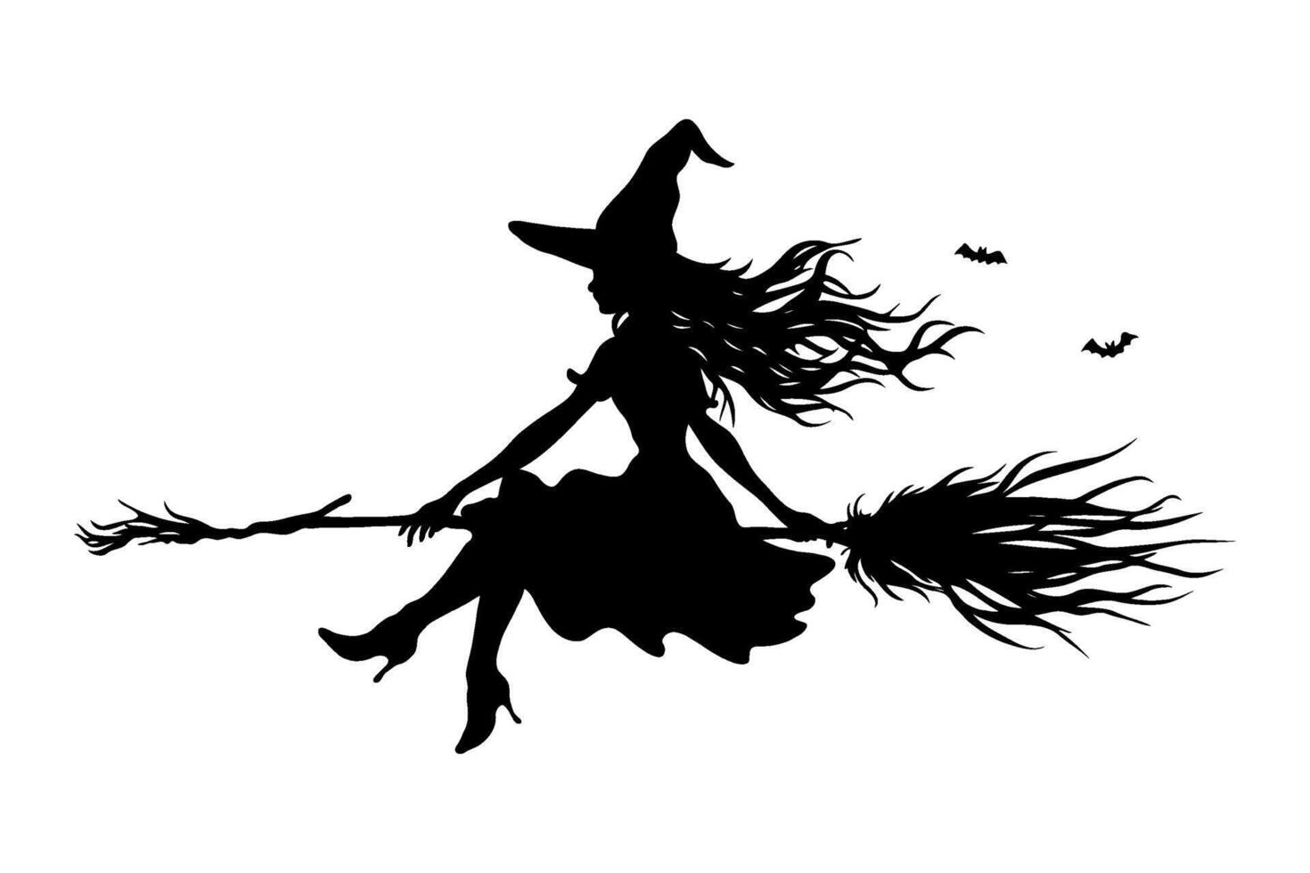 Halloween witch is flying on a broomstick on white background. illustration vector
