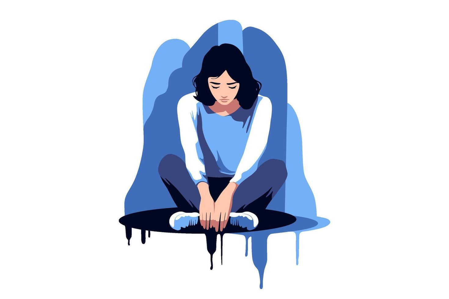 Woman with mental health problems. Sad woman in despair. Depression signs and symptom. Stress and loneliness. vector