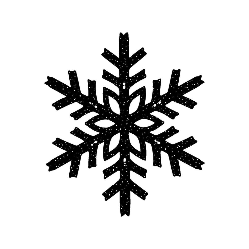 Black Christmas snowflake silhouette with grunge texture on clean white background. vector