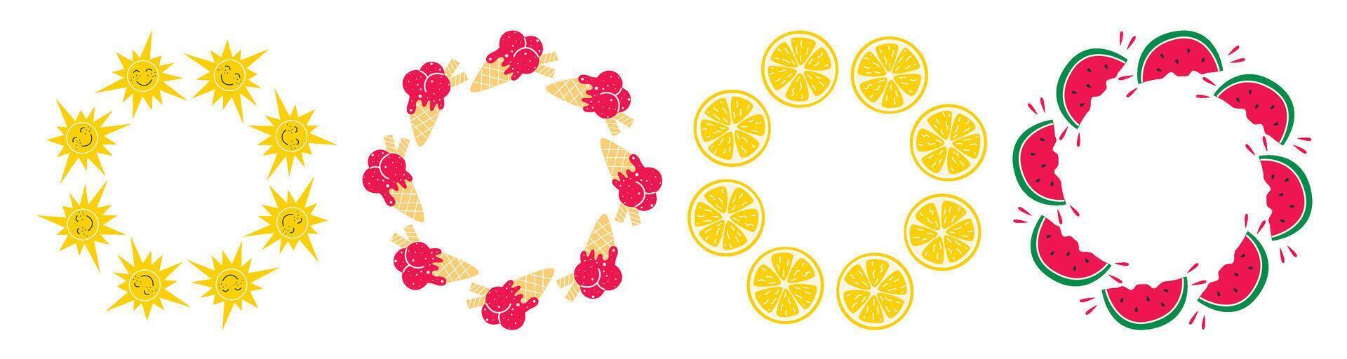 Summer fruit circle frame set vector
