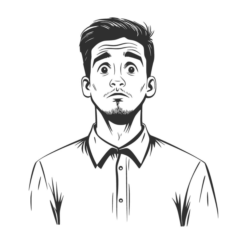 Confused and surprised man black silhouette on white background vector