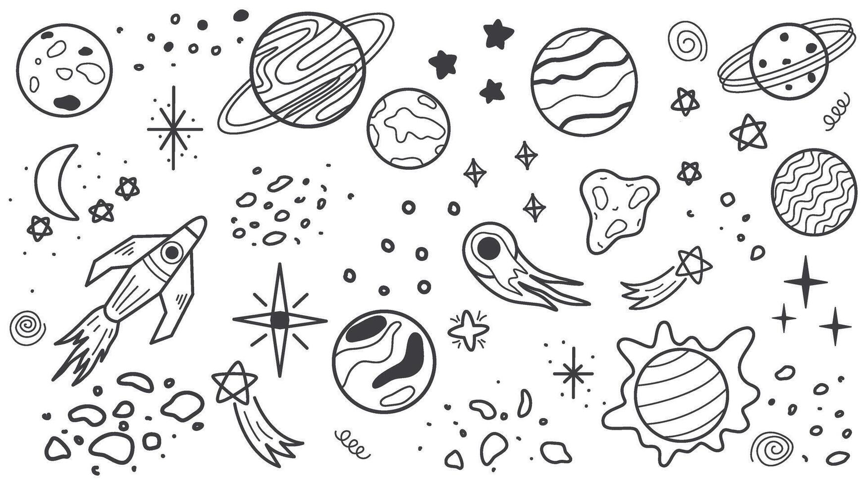 Hand drawn elements of outer space vector
