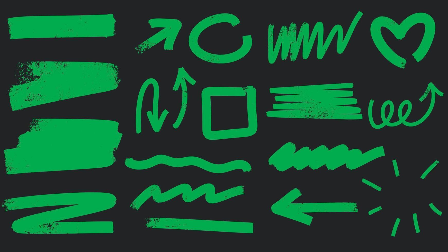 Set of bright neon marker strokes and arrows vector