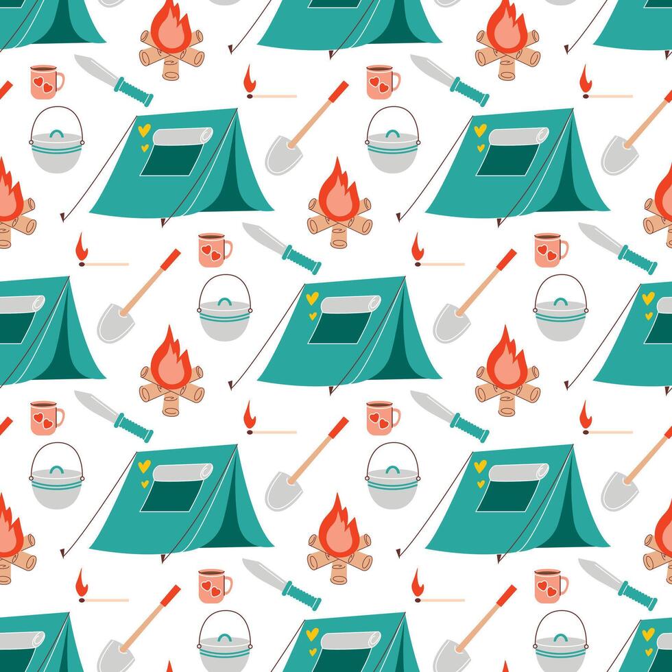 Tenting vacation seamless pattern graphic vector
