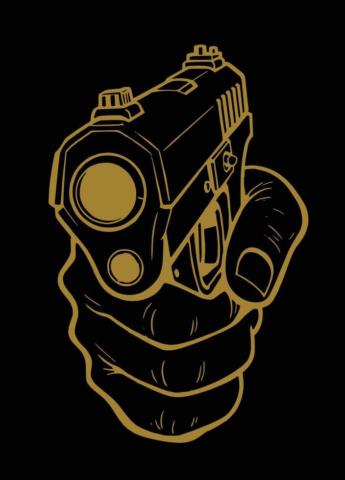 a hand holding a gold gun on a black background vector