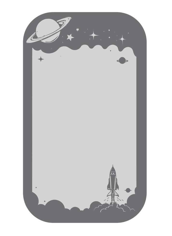 illustration of a frame space galaxy and rocket line art, phone frame , social media frame vector