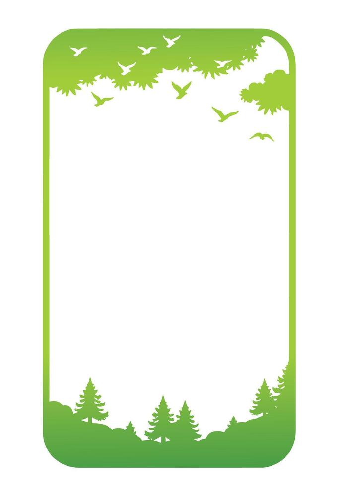illustration of a green frame forest and birds line art, phone frame , social media frame vector