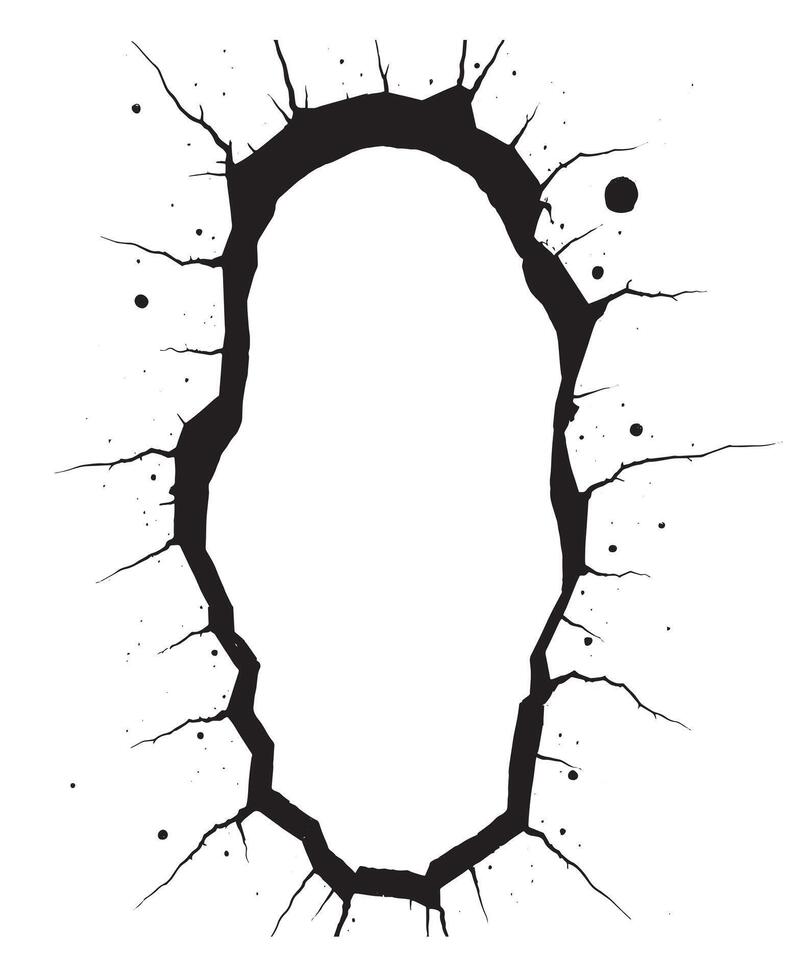 Wall Hole Crack Illustration in Black and White Striking Design Featuring a Realistic Crack vector