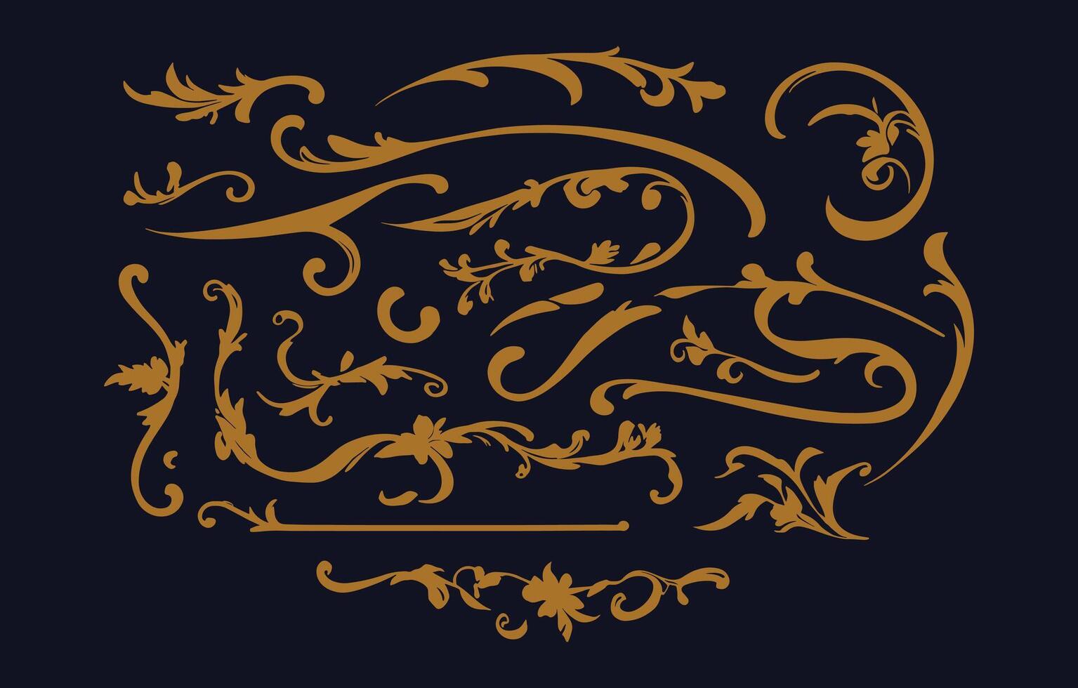 A set of ornate designs on a black background vector