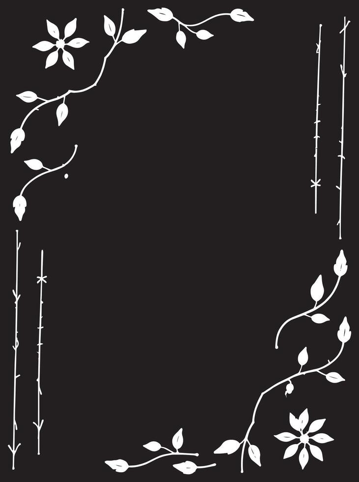 a black and white drawing of a frame with flowers and leaves vector